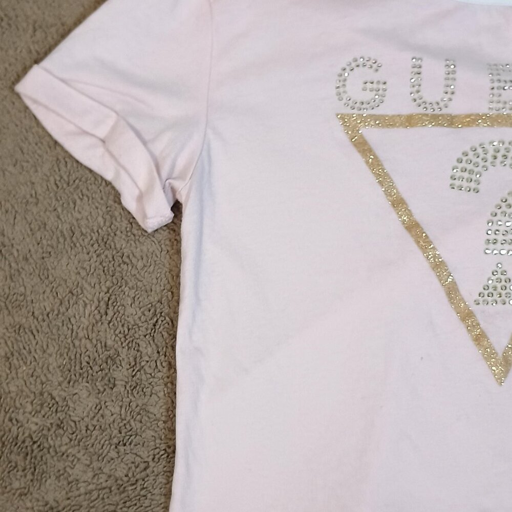 Guess/T Shirt/Girls Large 14/Pink/Rhinestone Logo Y2K Crop Top Description: - Picture 5 of 8